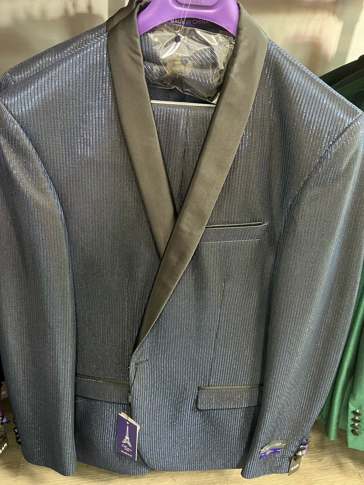 Mens Midnight Blue Stripe Tuxedo Jacket with Black Satin Shawl Lapel – Shiny Formal Party Suit sold by Alberto Nardoni product image thumbnail 4