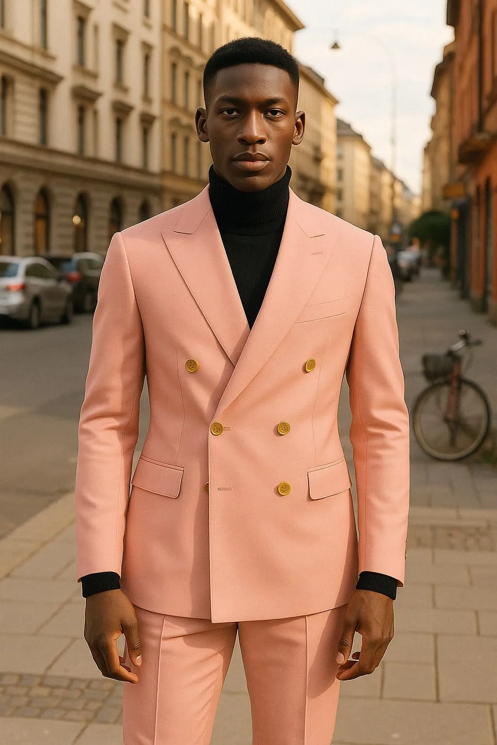 Mens Pink Double-Breasted Suit with Gold Buttons sold by Alberto Nardoni product image thumbnail 3