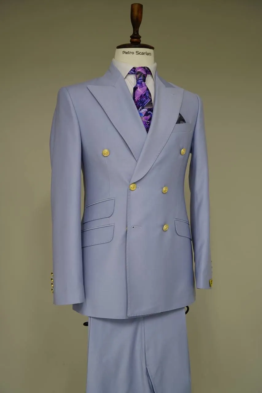 Mens Light Blue Double-Breasted Suit with Gold Buttons – Slim Fit 2-Piece Formal Set in Sky Blue Color sold by Alberto Nardoni product image thumbnail 4
