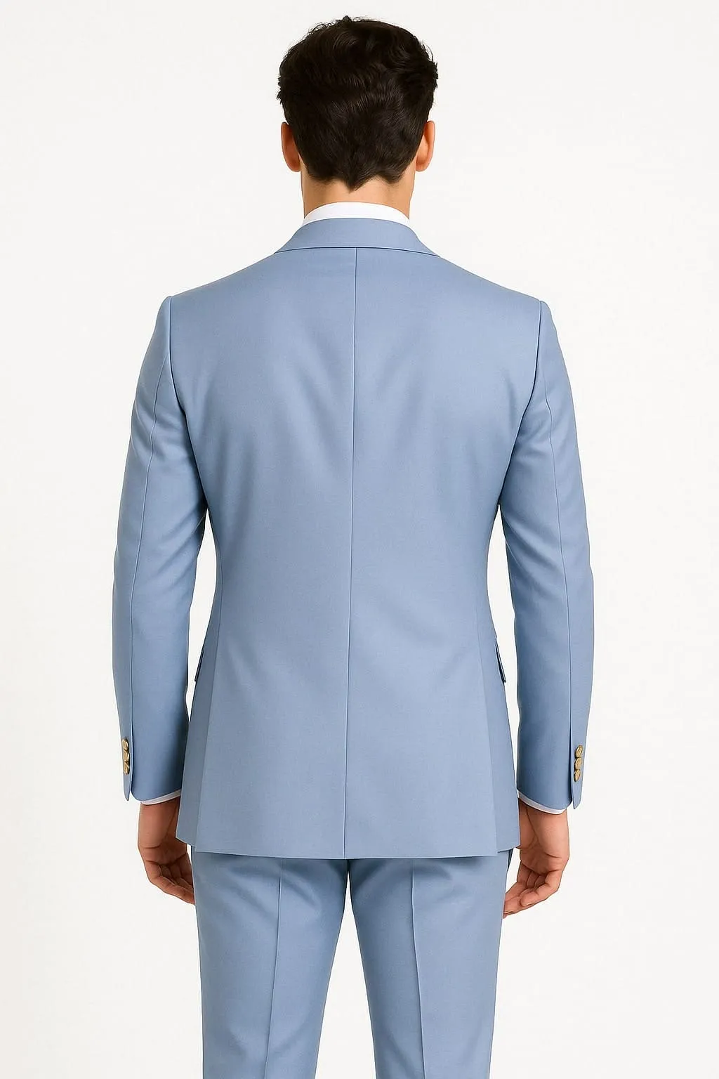 Mens Light Blue Double-Breasted Suit with Gold Buttons – Slim Fit 2-Piece Formal Set in Sky Blue Color sold by Alberto Nardoni product image thumbnail 3