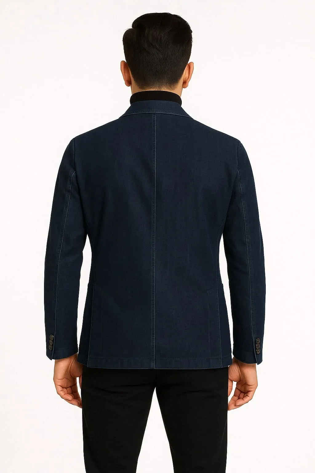 Mens Dark Blue Denim Casual Blazer with Notch Lapel and Single Button Closure sold by Alberto Nardoni product image thumbnail 2