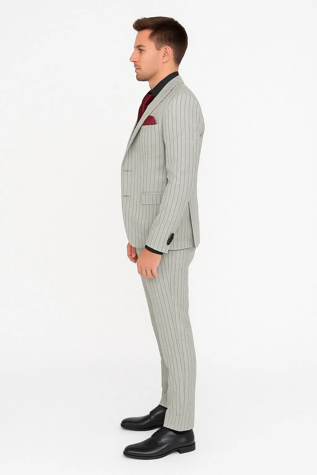 Men's Grey and Black Pinstripe Three-Piece Suit 1920s Suit Gangster Stripe Vintage Look sold by Alberto Nardoni product image thumbnail 3
