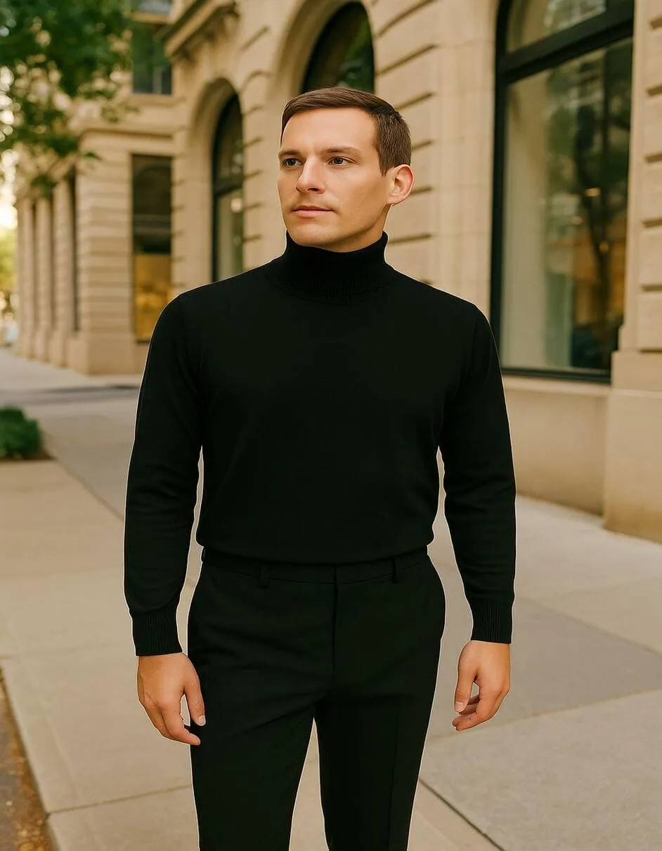 Men's Black Turtleneck Sweater – Classic Slim Fit Knit Pullover for Winter Layering sold by Alberto Nardoni product image thumbnail 4