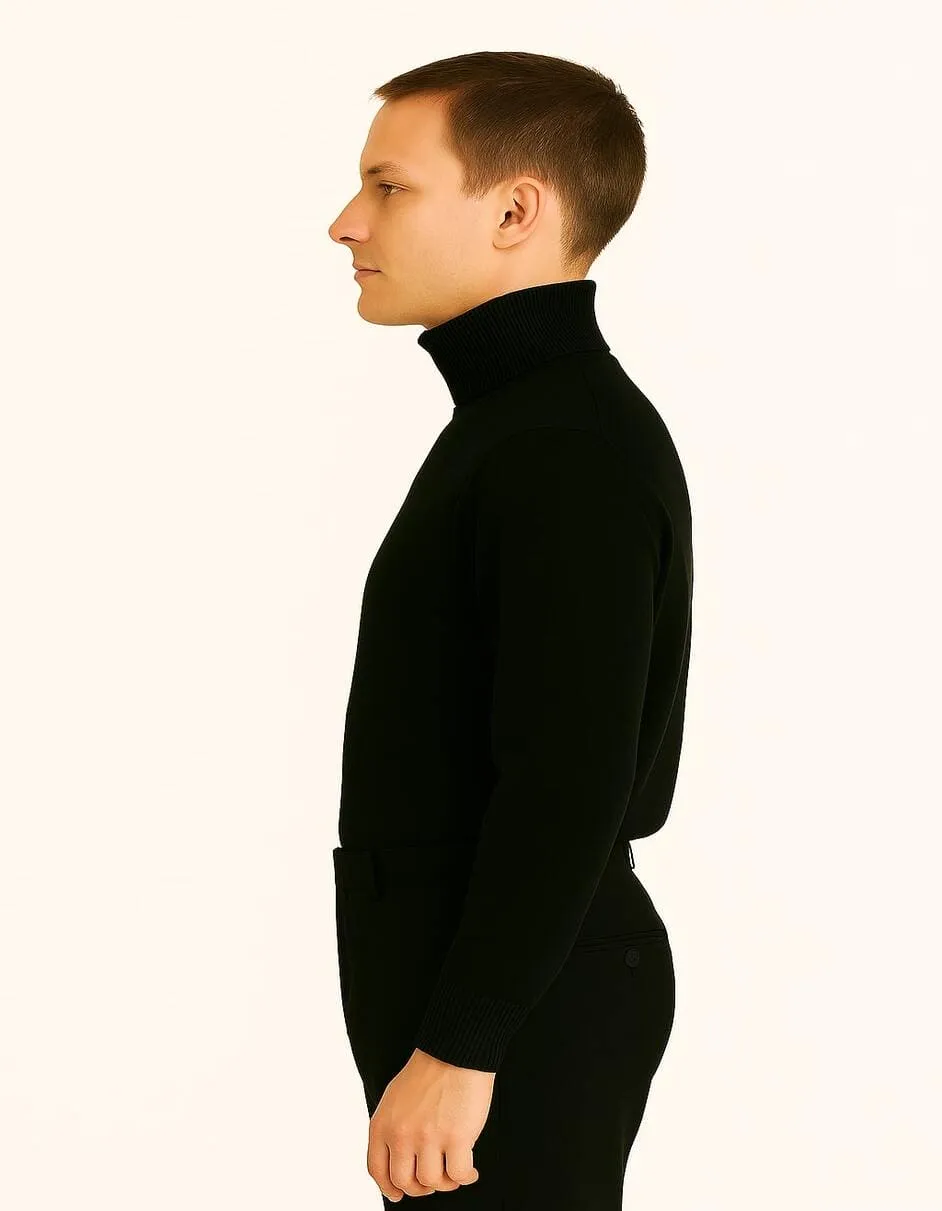 Men's Black Turtleneck Sweater – Classic Slim Fit Knit Pullover for Winter Layering sold by Alberto Nardoni product image thumbnail 2