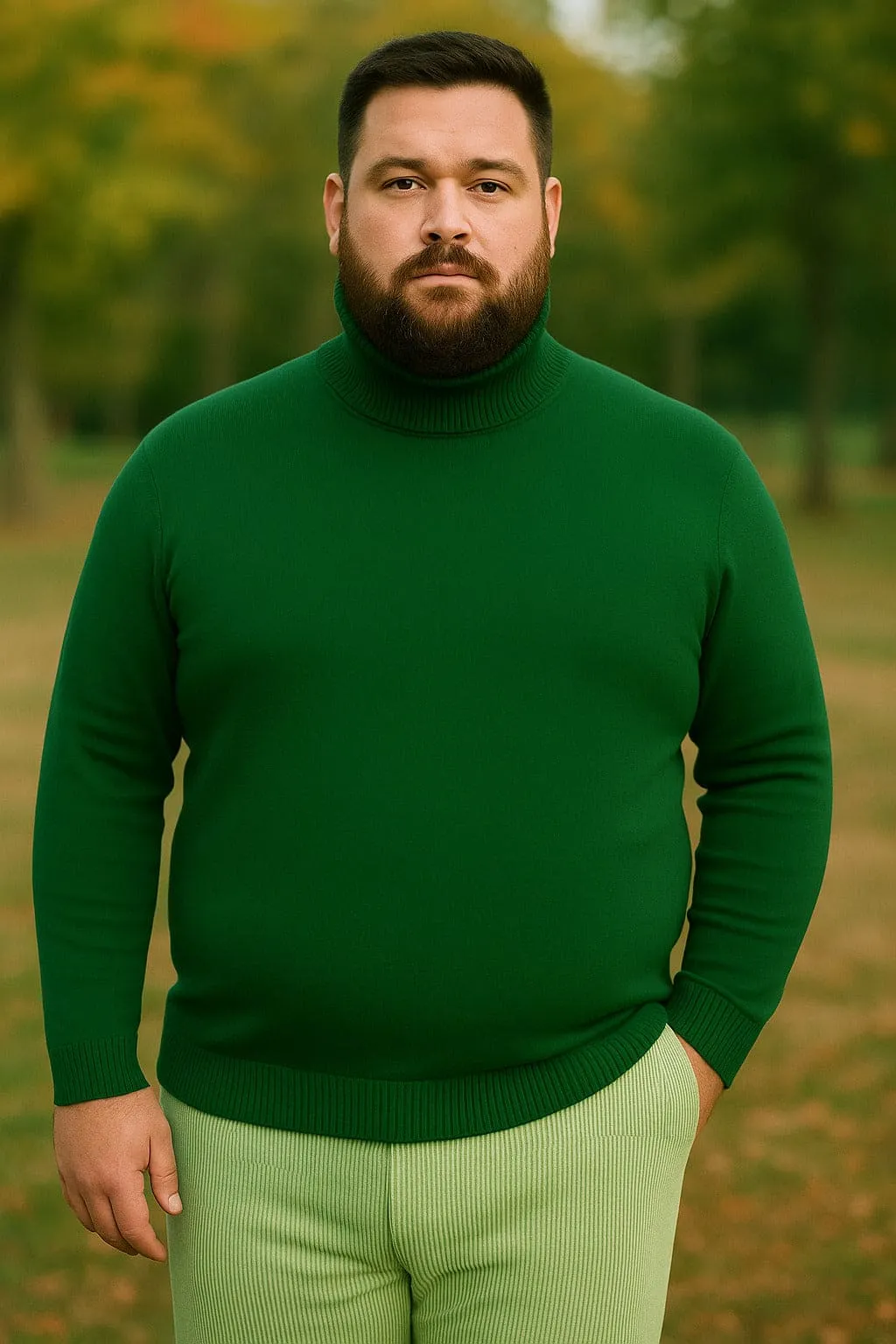 Mens Green Slim Fit Turtleneck Sweater – Lightweight Knit Pullover in Emerald Green sold by Alberto Nardoni product image thumbnail 2