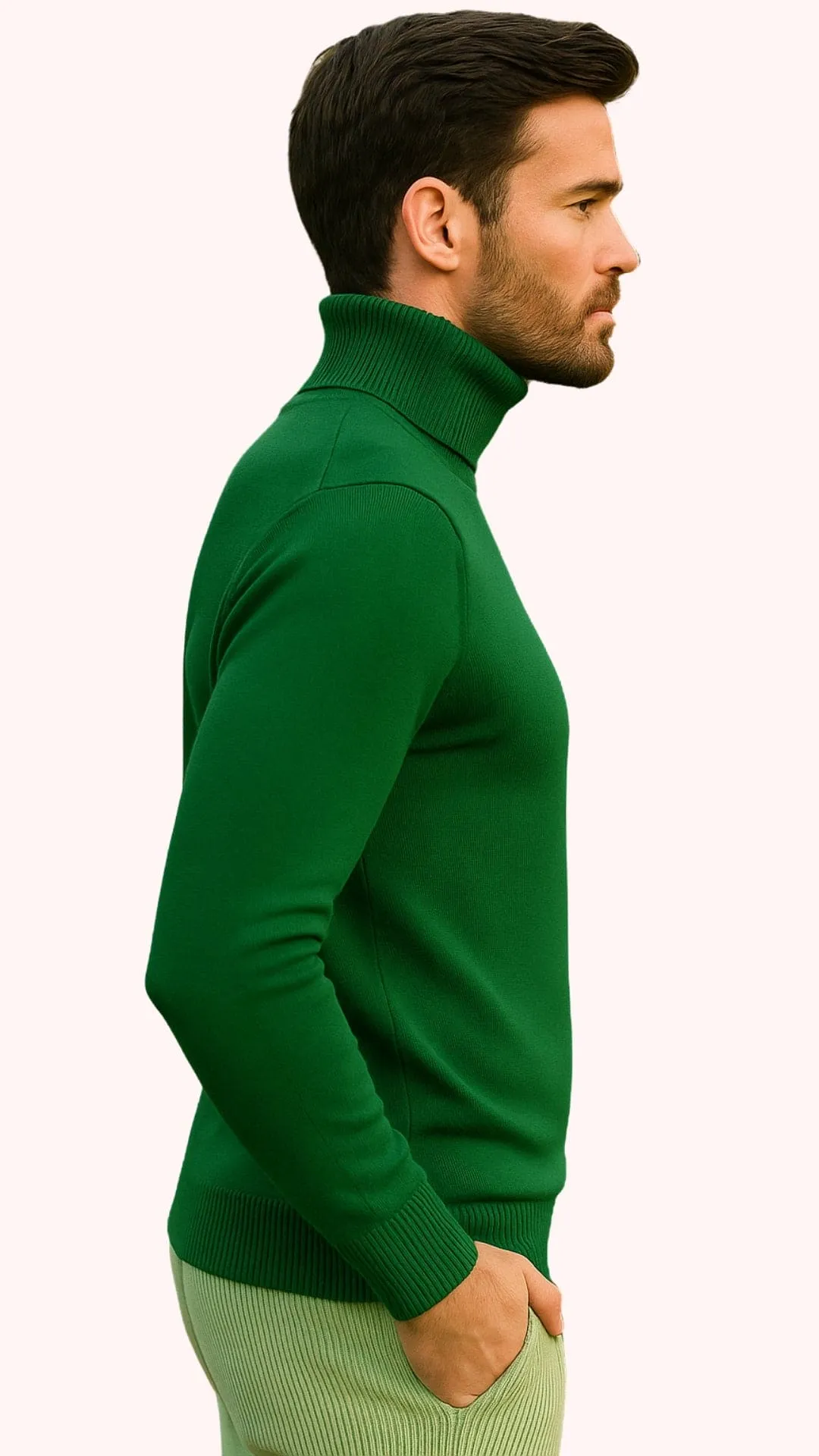 Mens Green Slim Fit Turtleneck Sweater – Lightweight Knit Pullover in Emerald Green sold by Alberto Nardoni product image thumbnail 3