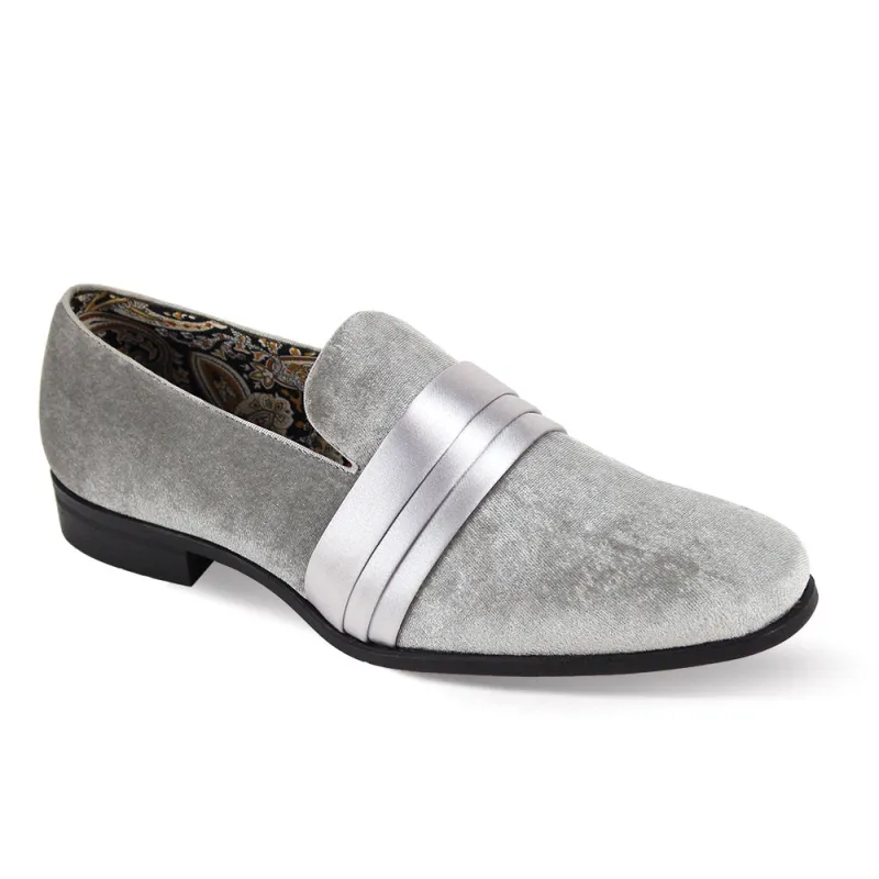 Uptown Hustle in Silver Sleek Velvet Loafers sold by Alberto Nardoni