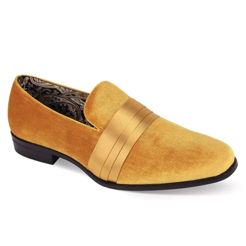Uptown Hustle in Gold Sleek Velvet Loafers sold by Alberto Nardoni