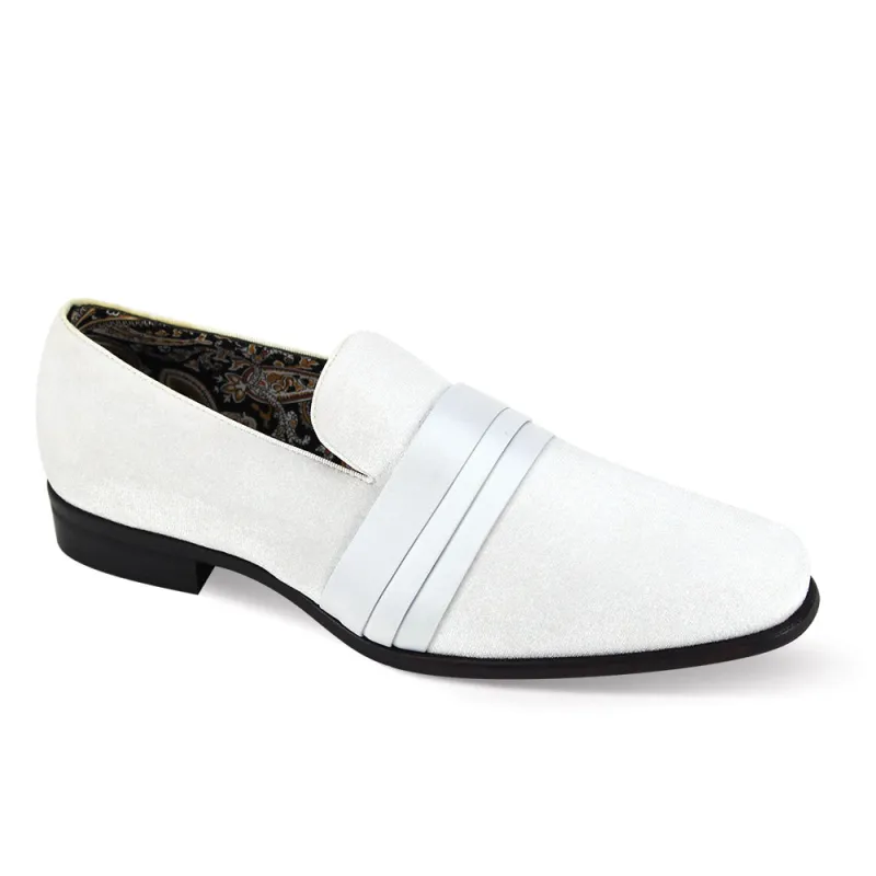 Uptown Hustle in White Sleek Velvet Loafers sold by Alberto Nardoni