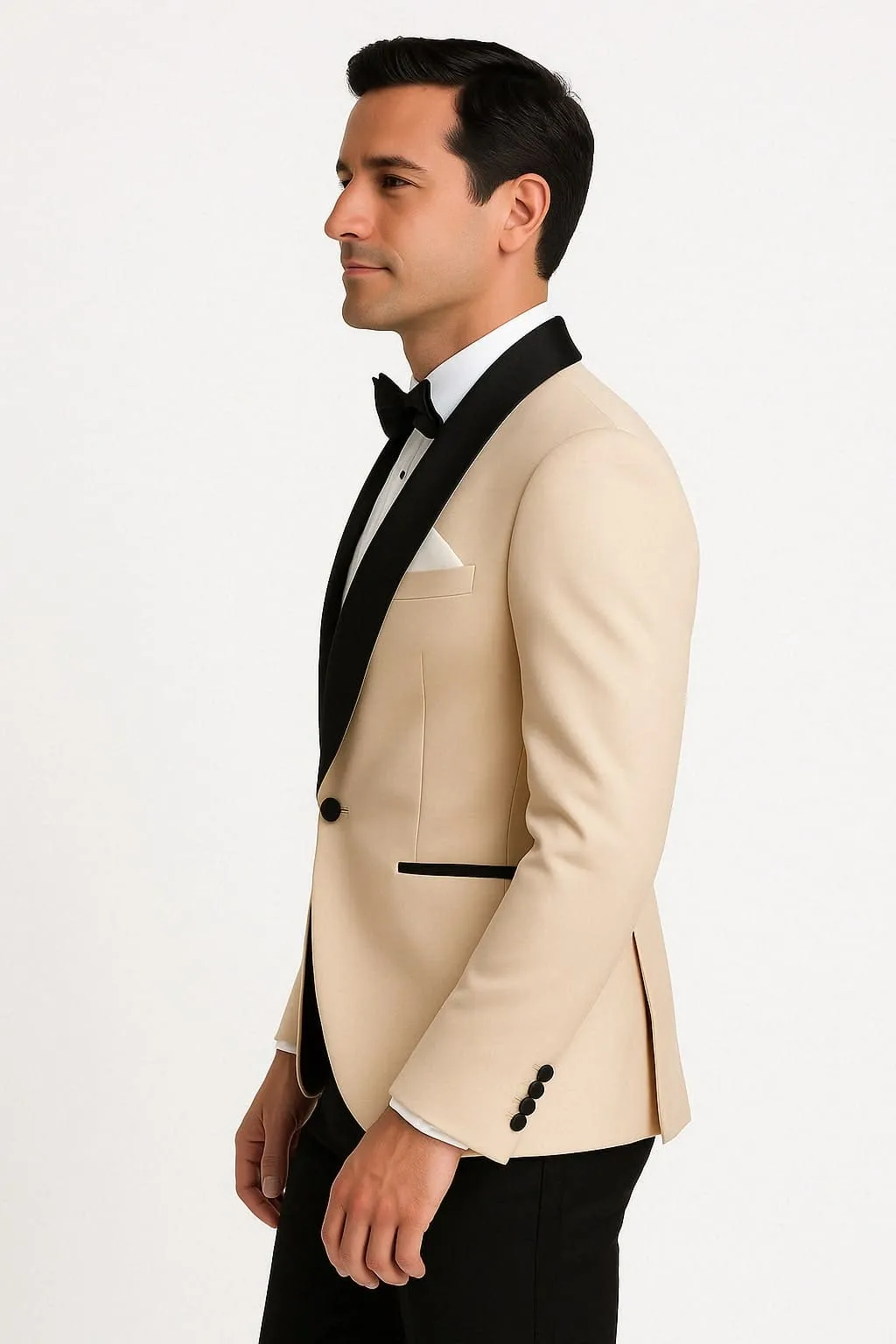 Mens Champagne Light Tan Tuxedo Jacket with Black Shawl Lapel – Classic One-Button Formal Dinner Jacket - Nude Color sold by Alberto Nardoni product image thumbnail 2
