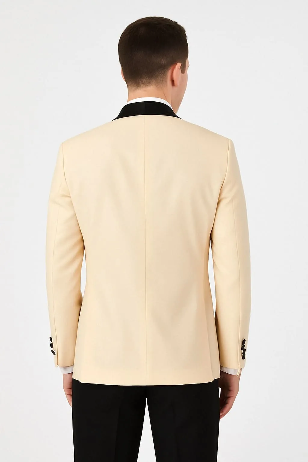 Mens Champagne Light Tan Tuxedo Jacket with Black Shawl Lapel – Classic One-Button Formal Dinner Jacket - Nude Color sold by Alberto Nardoni product image thumbnail 5