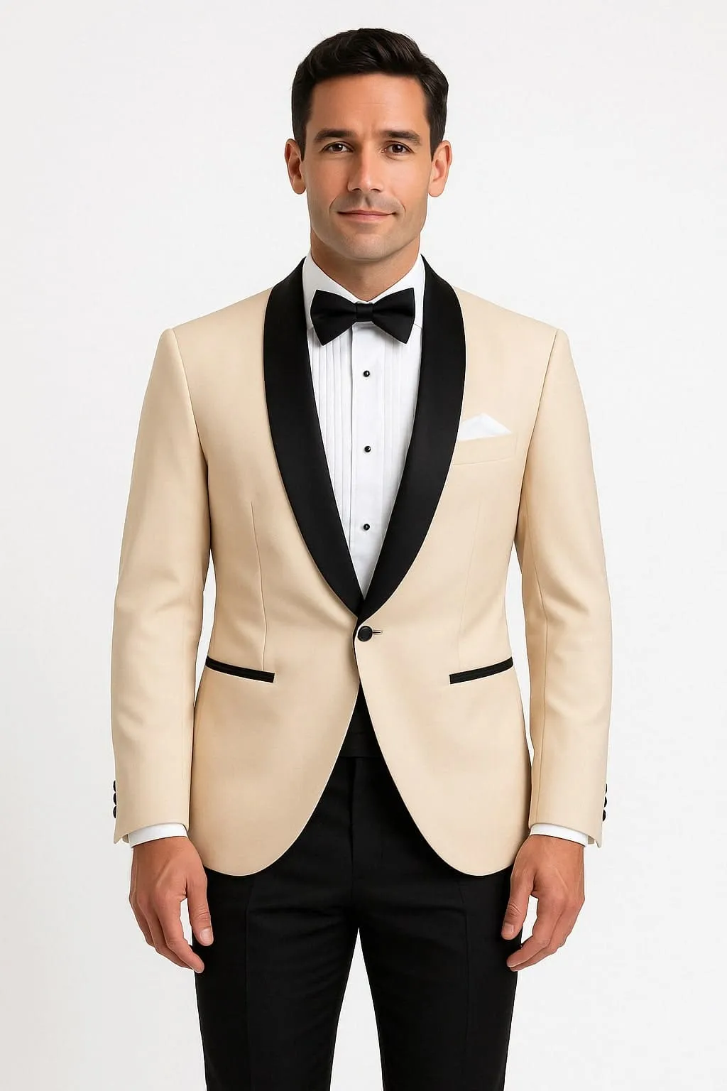 Mens Champagne Light Tan Tuxedo Jacket with Black Shawl Lapel – Classic One-Button Formal Dinner Jacket - Nude Color sold by Alberto Nardoni