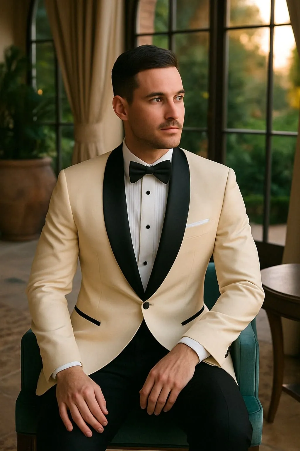 Mens Champagne Light Tan Tuxedo Jacket with Black Shawl Lapel – Classic One-Button Formal Dinner Jacket - Nude Color sold by Alberto Nardoni product image thumbnail 4