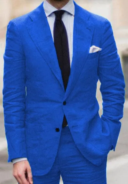 Royal Blue Linen Suit - Royal Blue Linen Suit - Royal Blue Tiffany Color sold by Alberto Nardoni