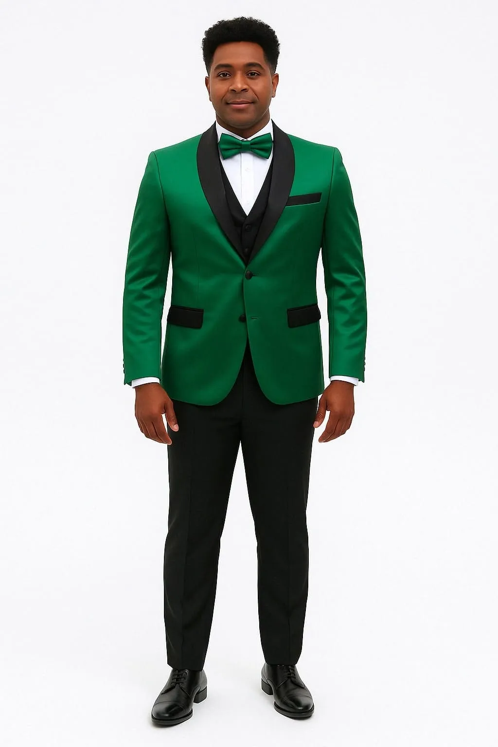 Mens Emerald Green Satin Tuxedo with Black Lapel Formal Slim Fit Suit sold by Alberto Nardoni