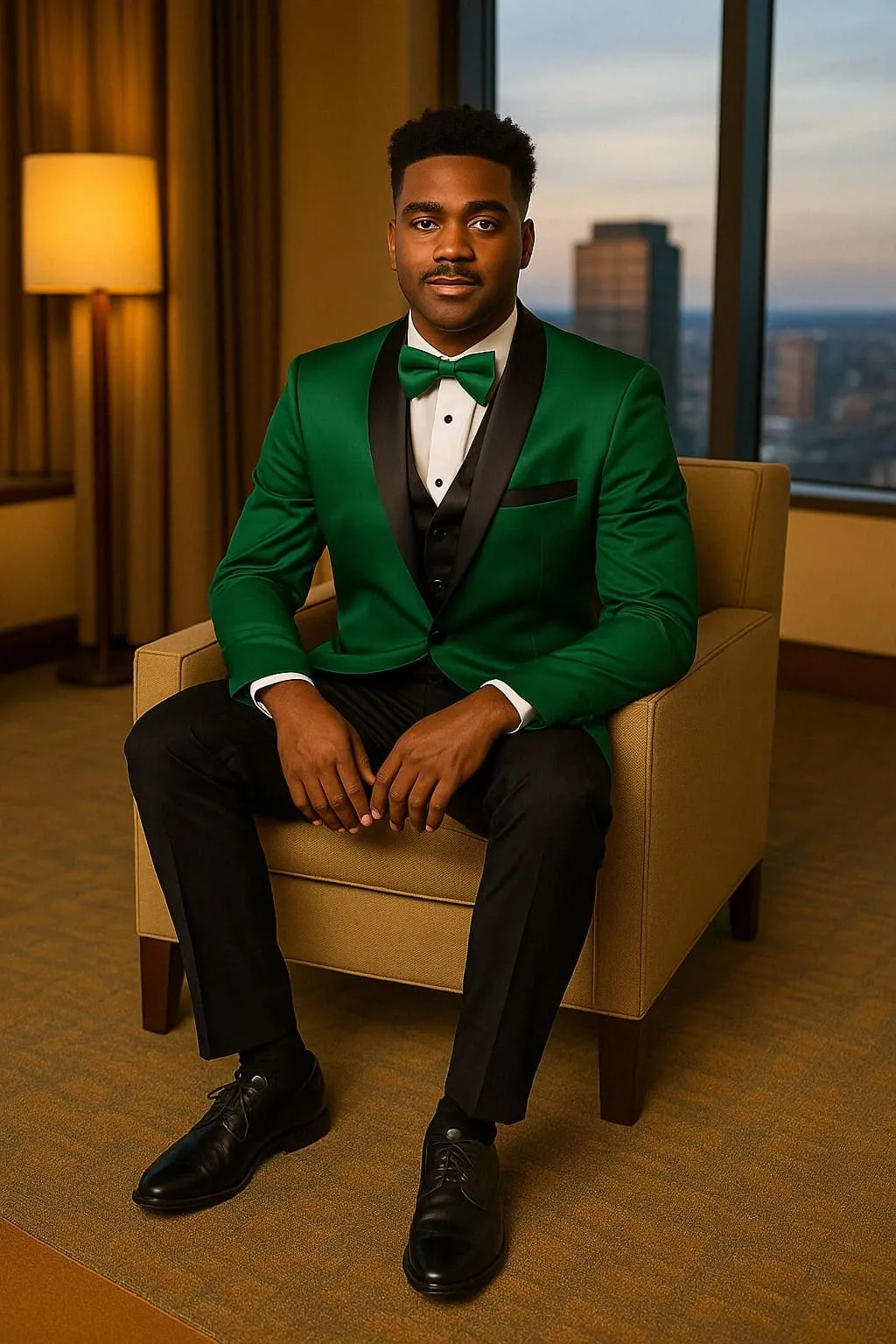 Mens Emerald Green Satin Tuxedo with Black Lapel Formal Slim Fit Suit sold by Alberto Nardoni product image thumbnail 3