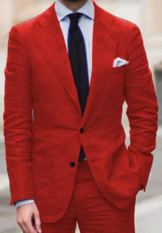 Red Linen Suit - Red Linen Suit - Red Tiffany Color sold by Alberto Nardoni