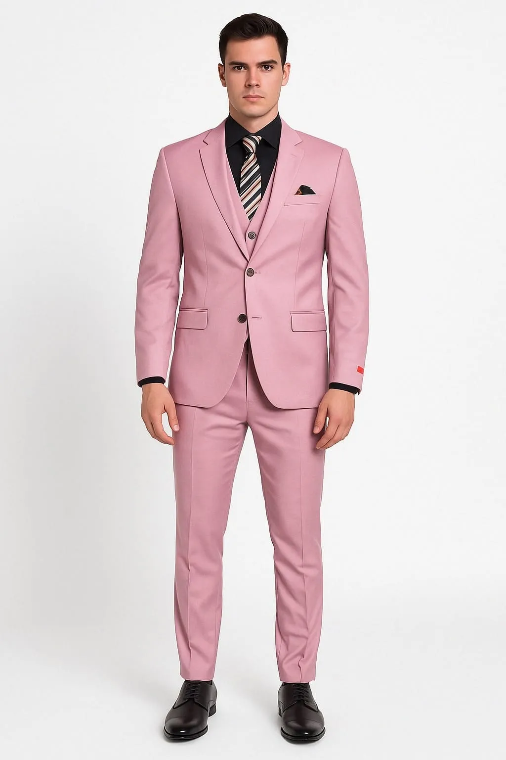 Mens Pink 3-Piece Slim Fit Suit Formal Wedding and Prom Outfit with Vest sold by Alberto Nardoni product image thumbnail 2