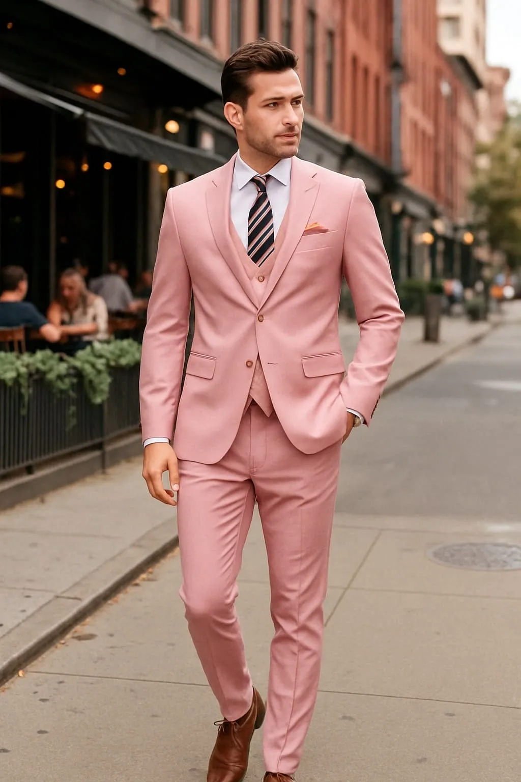 Mens Pink 3-Piece Slim Fit Suit Formal Wedding and Prom Outfit with Vest sold by Alberto Nardoni