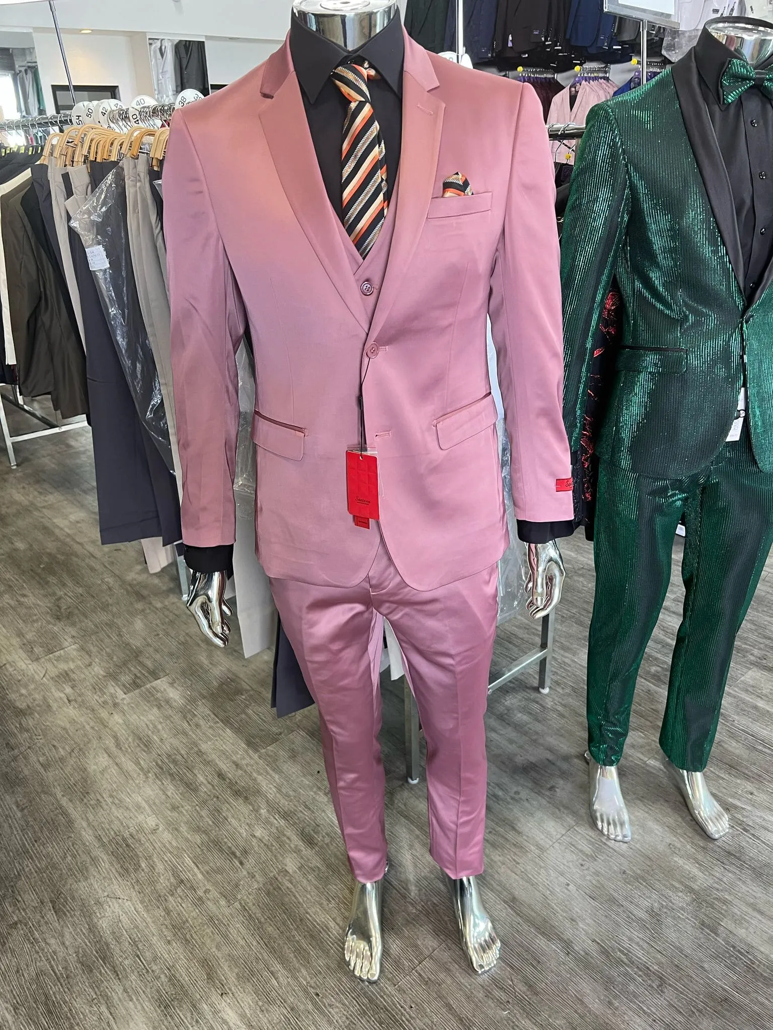 Mens Pink 3-Piece Slim Fit Suit Formal Wedding and Prom Outfit with Vest sold by Alberto Nardoni product image thumbnail 3