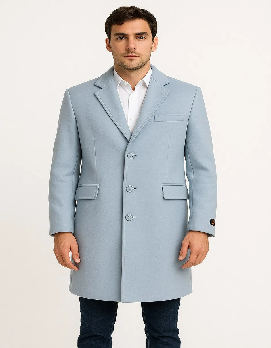 Men’s Light Blue Wool Overcoat – Classic Single-Breasted Long Coat - Sky Blue Carcoat Wool Fabric sold by Alberto Nardoni product image thumbnail 3