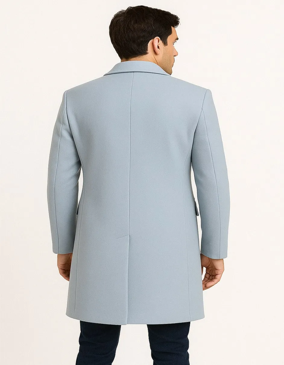 Men’s Light Blue Wool Overcoat – Classic Single-Breasted Long Coat - Sky Blue Carcoat Wool Fabric sold by Alberto Nardoni product image thumbnail 2