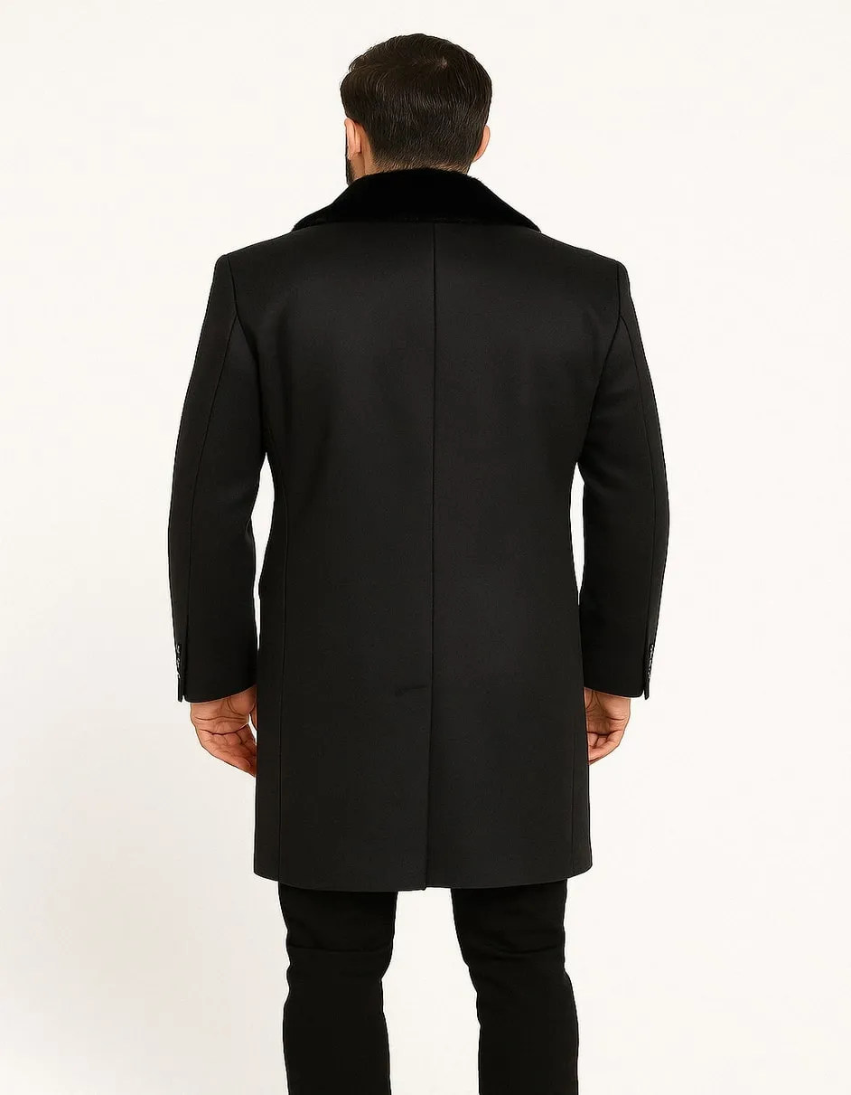 Men’s Black Double-Breasted Overcoat with Faux Fur Collar and Gold Buttons sold by Alberto Nardoni product image thumbnail 2