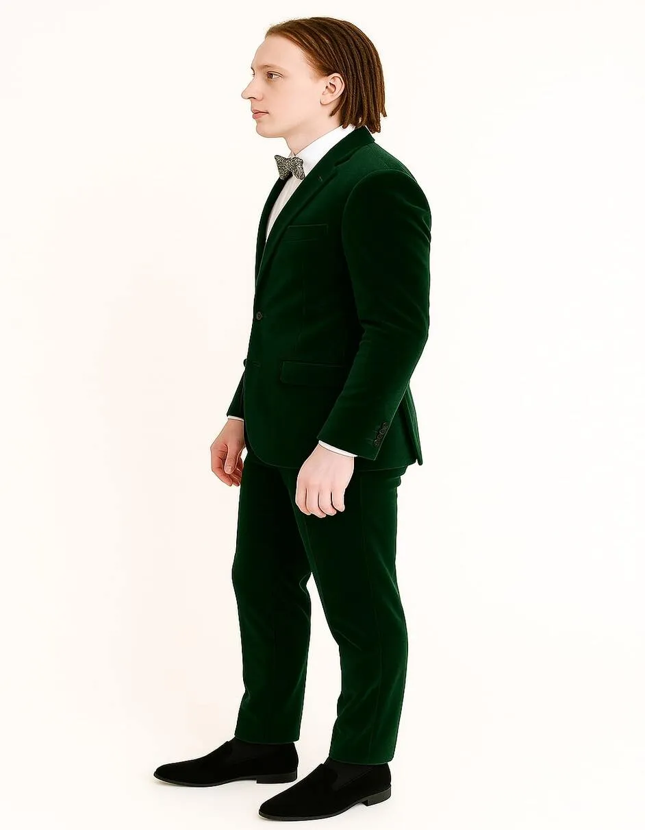 Men’s Emerald Green Velvet Suit – Slim Fit Tuxedo for Weddings, Prom, and Carpet Events sold by Alberto Nardoni product image thumbnail 3