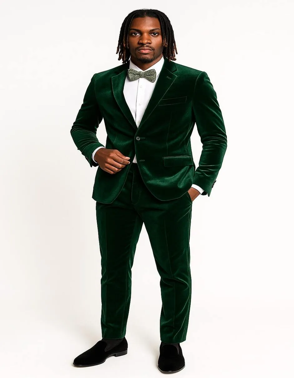 Men’s Emerald Green Velvet Suit – Slim Fit Tuxedo for Weddings, Prom, and Carpet Events sold by Alberto Nardoni product image thumbnail 4