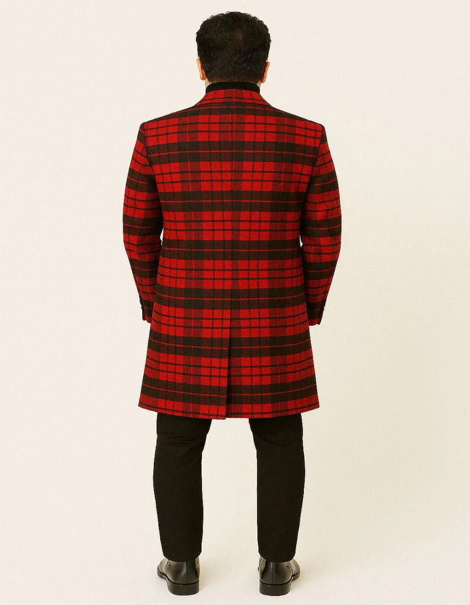 Mens Red and Black Plaid Wool Overcoat – Three Quarter Carcoat - Christmas Coat - Red Peacoat sold by Alberto Nardoni product image thumbnail 3