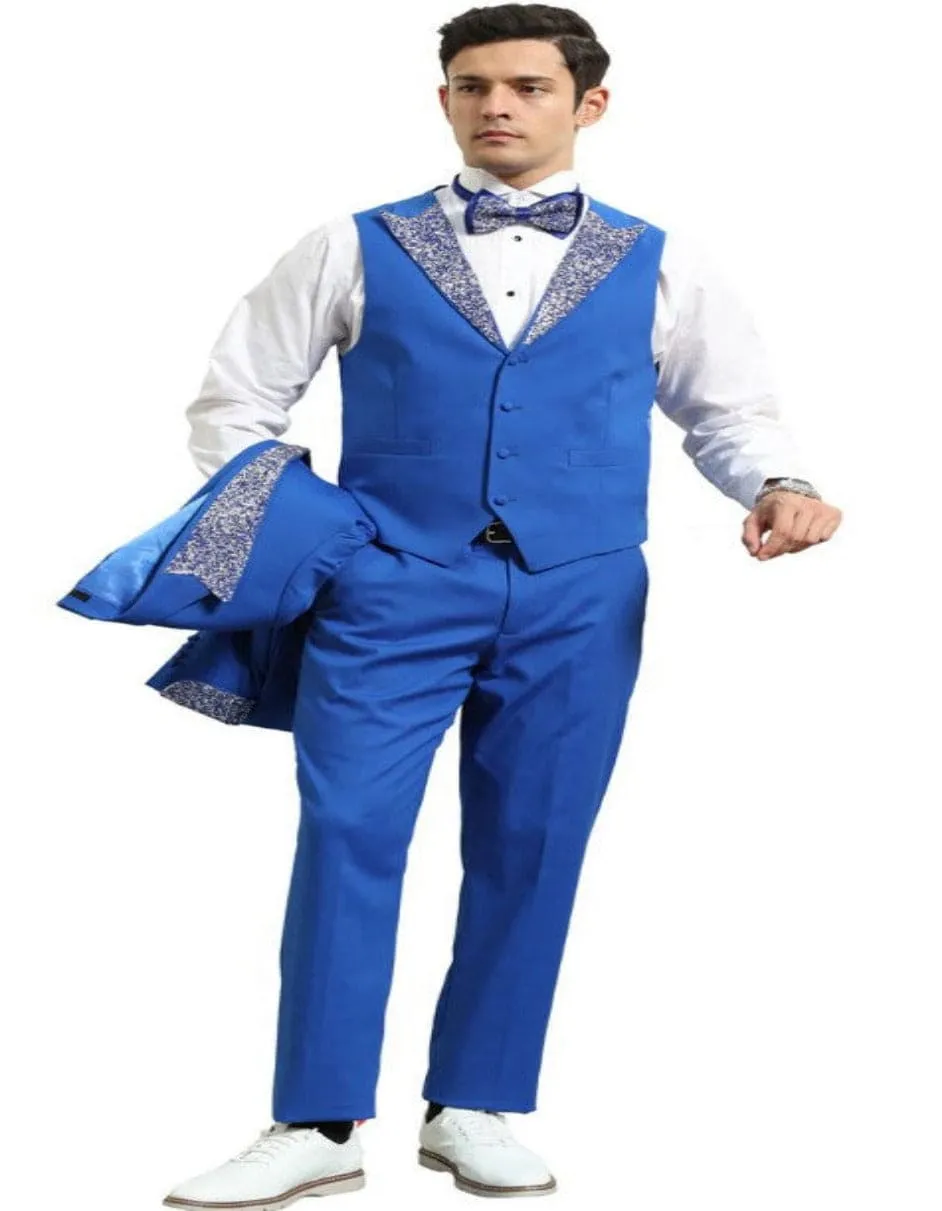 Royal and White Prom Tuxedo - Perfect Wedding Suit Vested rhinestone Lapelled sold by Alberto Nardoni product image thumbnail 2