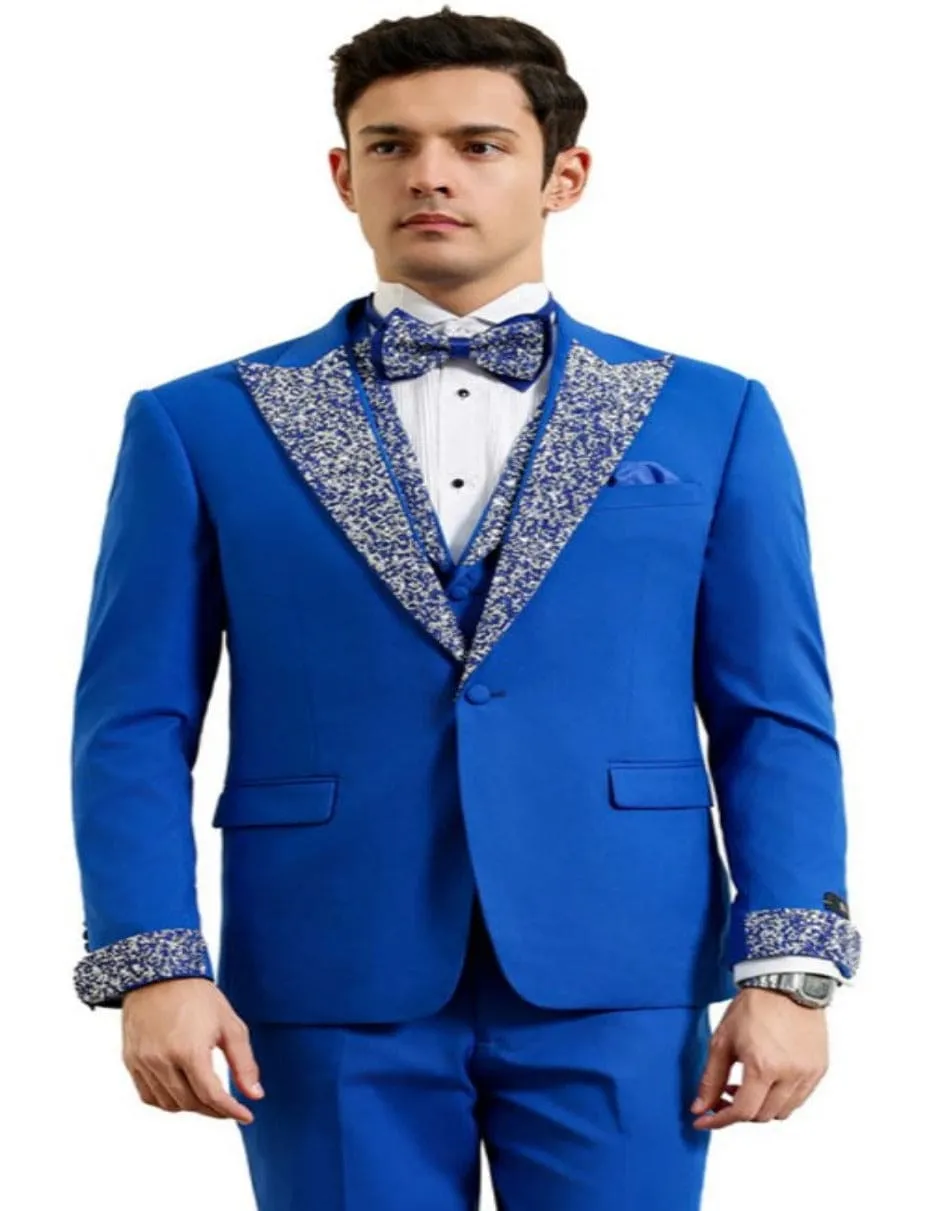 Royal and White Prom Tuxedo - Perfect Wedding Suit Vested rhinestone Lapelled sold by Alberto Nardoni