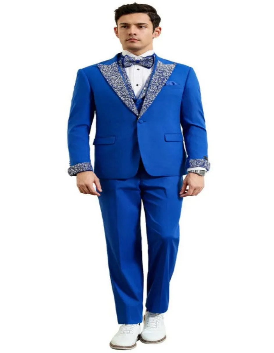 Royal and White Prom Tuxedo - Perfect Wedding Suit Vested rhinestone Lapelled sold by Alberto Nardoni product image thumbnail 3