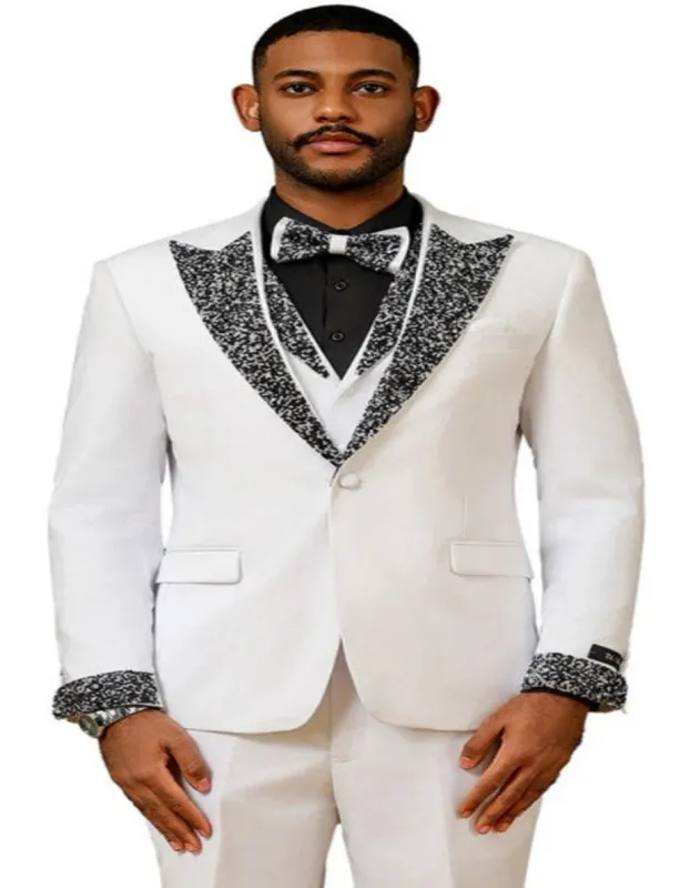 White and Black Prom Tuxedos - Perfect Wedding Suit Vested rhinestone Lapelled sold by Alberto Nardoni