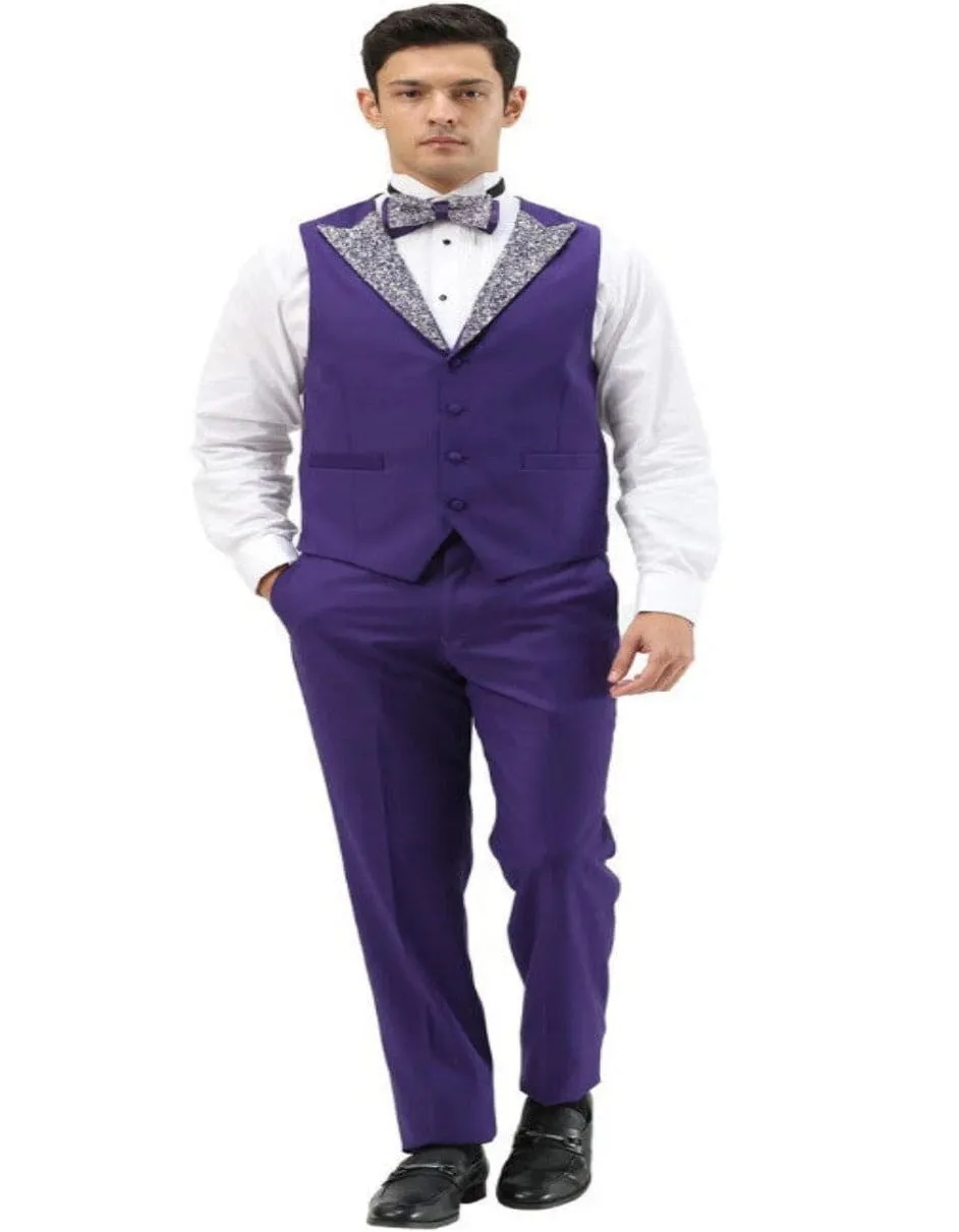 Purple and Silver Prom Tuxedo - Perfect Wedding Suit Vested rhinestone sequin Lapelled sold by Alberto Nardoni product image thumbnail 2