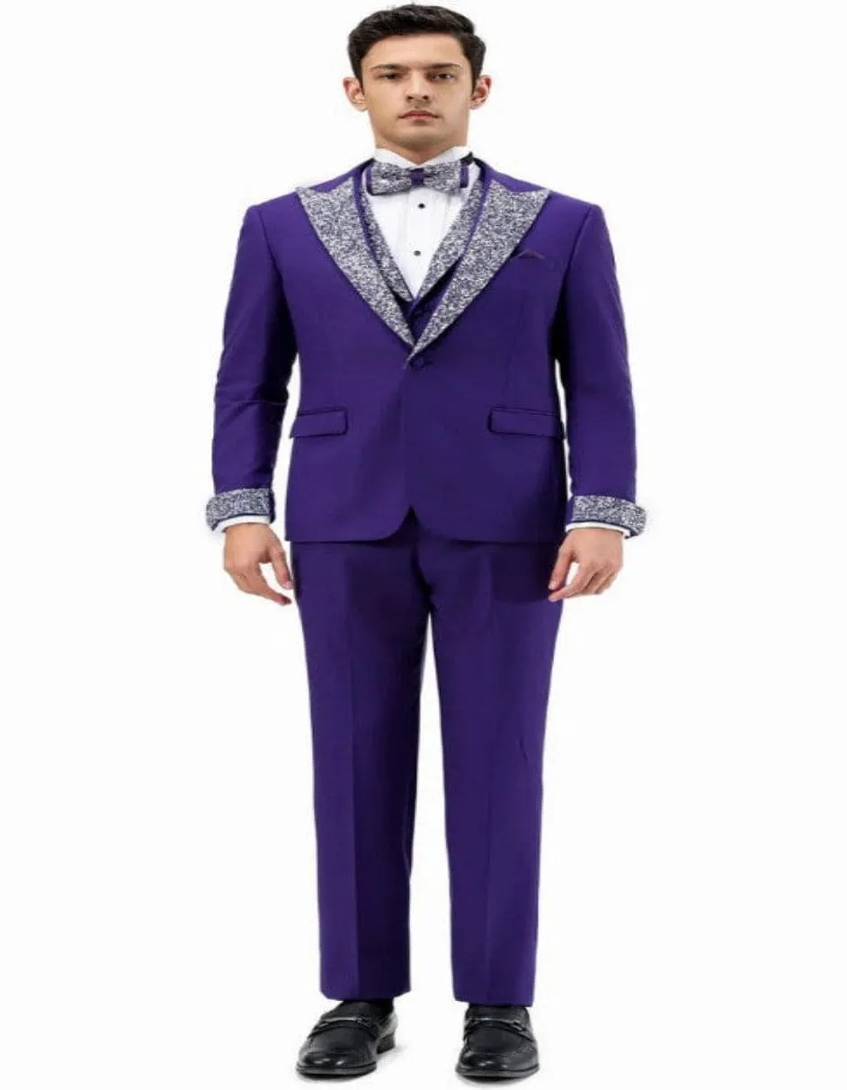 Purple and Silver Prom Tuxedo - Perfect Wedding Suit Vested rhinestone sequin Lapelled sold by Alberto Nardoni product image thumbnail 3