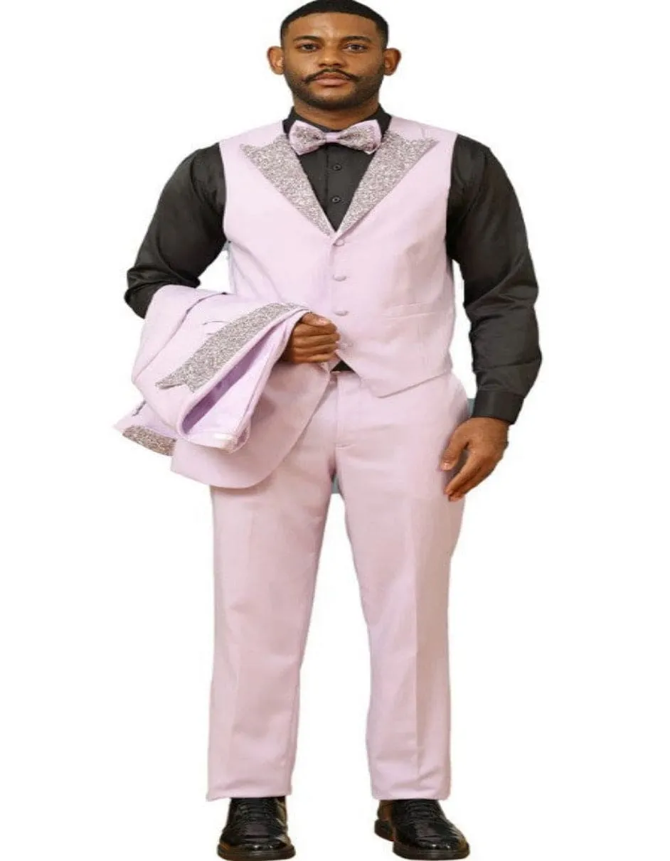 Gray and Pink Prom Tuxedo - Perfect Wedding Suit Vested rhinestone sequin Lapelled sold by Alberto Nardoni product image thumbnail 2