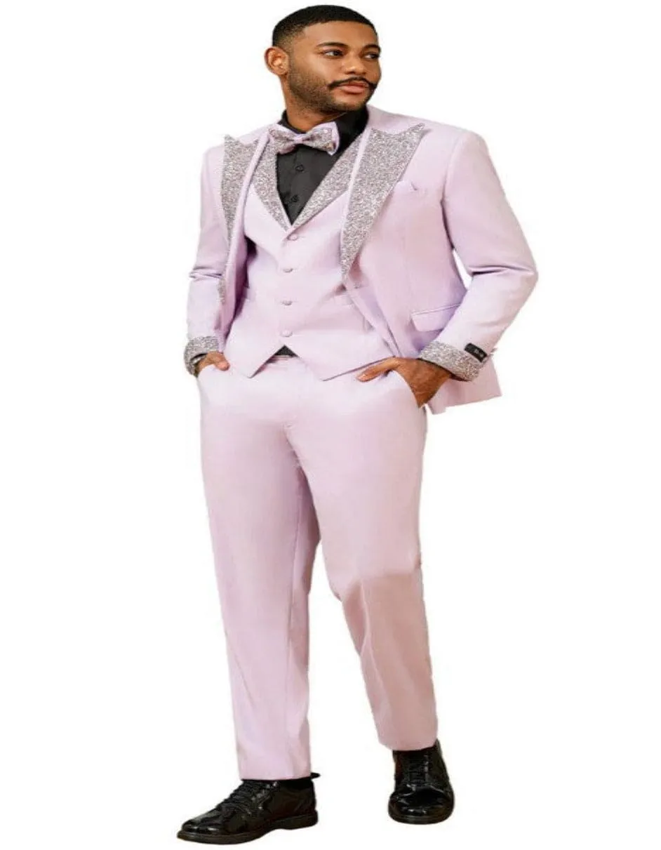 Gray and Pink Prom Tuxedo - Perfect Wedding Suit Vested rhinestone sequin Lapelled sold by Alberto Nardoni product image thumbnail 3