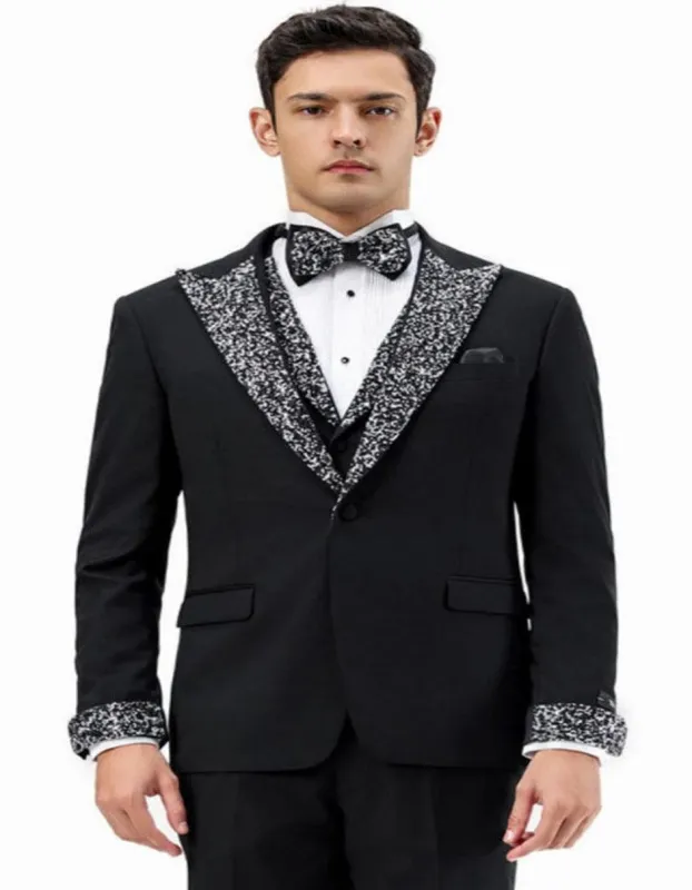 Black and White Prom Tuxedo - Perfect Wedding Suit Vested rhinestone Lapelled sold by Alberto Nardoni