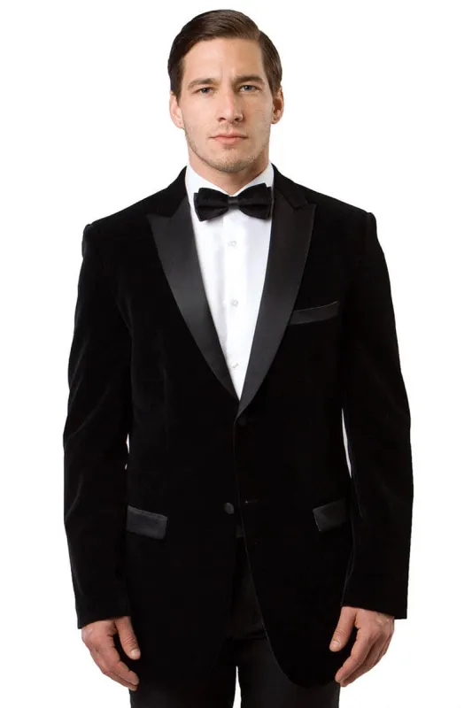 "Black Velvet Tuxedo Dinner Jacket for Men - Two Button Style" sold by Alberto Nardoni