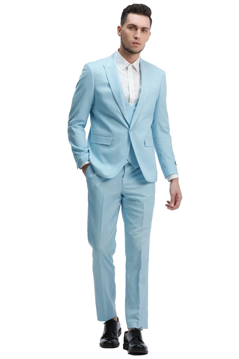 "Light Blue Men's Slim Fit Wedding Suit - One Button Peak Lapel Vest" sold by Alberto Nardoni product image thumbnail 2
