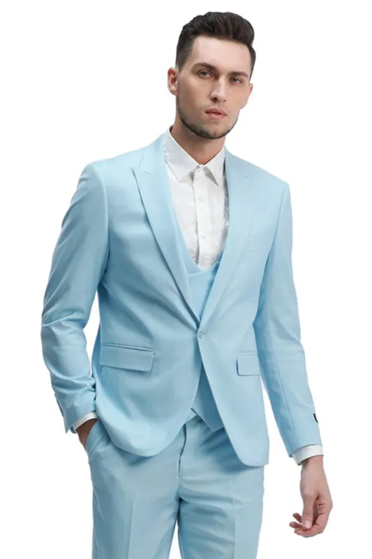 "Light Blue Men's Slim Fit Wedding Suit - One Button Peak Lapel Vest" sold by Alberto Nardoni