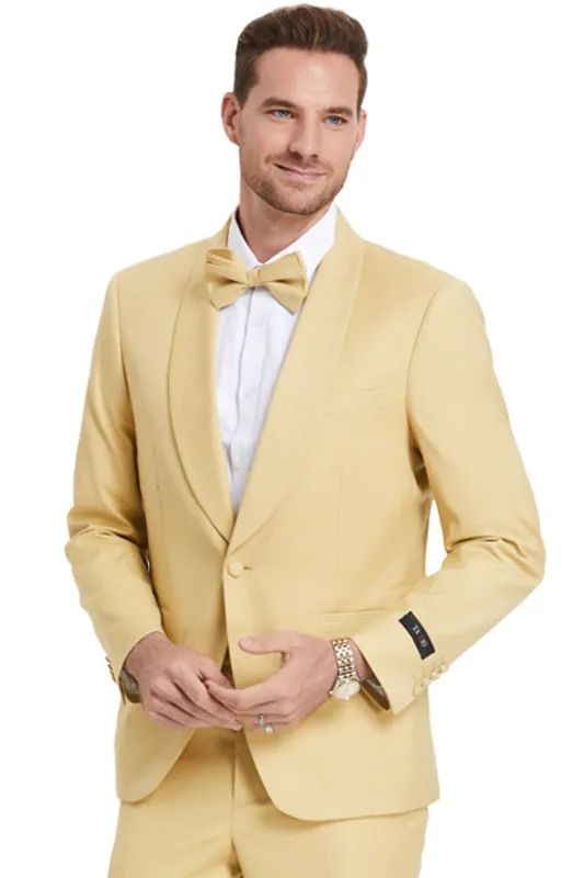 "Dijon Yellow Men's Wedding Suit - One Button Shawl Lapel Dinner Jacket" sold by Alberto Nardoni