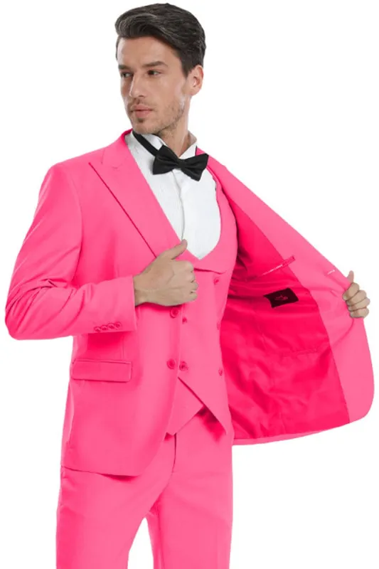"Fuchsia Pink Men's Wedding & Prom 2025 Suit - Two Button Vested Peak Lapel" sold by Alberto Nardoni