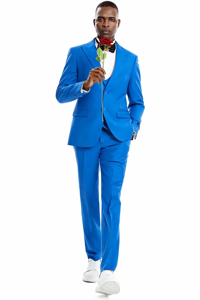 "Royal Blue Men's Wedding & Prom 2025 Suit - Two Button Vested Peak Lapel" sold by Alberto Nardoni product image thumbnail 2
