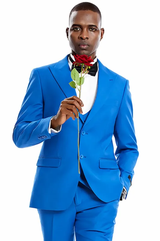 "Royal Blue Men's Wedding & Prom 2025 Suit - Two Button Vested Peak Lapel" sold by Alberto Nardoni