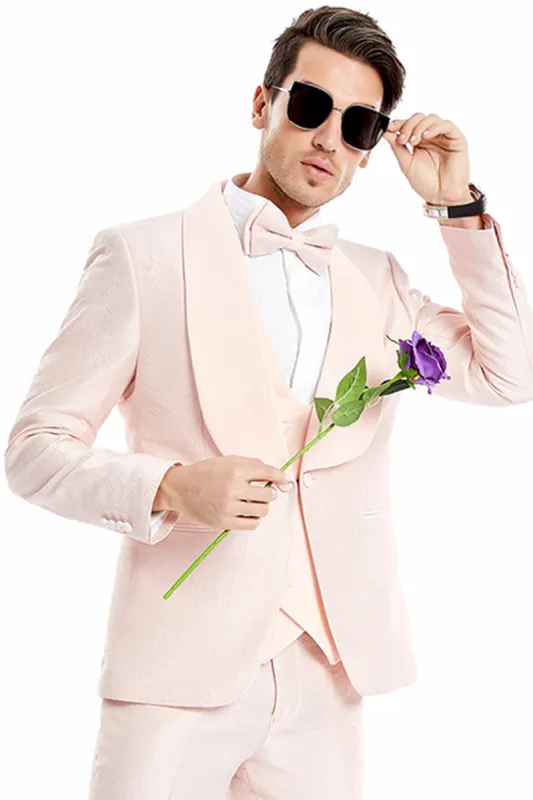 "Paisley Lace Men's Tuxedo - Blush Pink, One Button Vested with Wide Shawl Lapel" sold by Alberto Nardoni