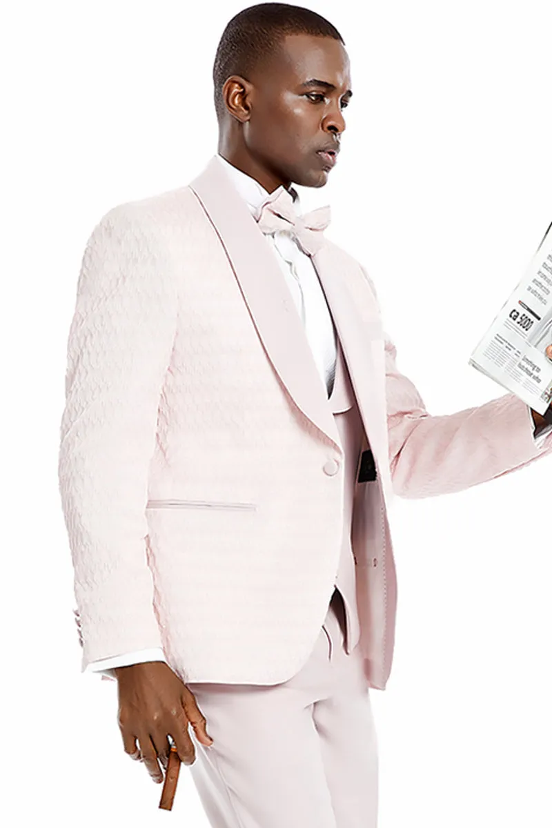 Pink Men's Wedding & Prom 2026 Tuxedo - One Button Vested Honeycomb Lace Design sold by Alberto Nardoni