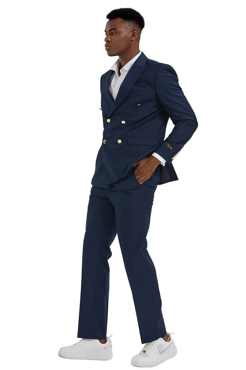 "Navy Men's Slim Fit Double Breasted Wedding Suit with Gold Buttons" sold by Alberto Nardoni product image thumbnail 2