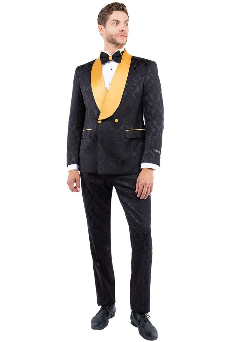 "Men's Slim Fit Paisley Smoking Jacket - Double Breasted Black & Gold Tuxedo" sold by Alberto Nardoni product image thumbnail 2